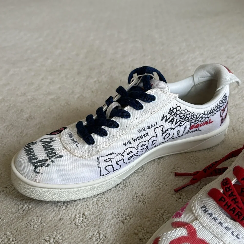 Chanel Pharrell Canvas Capsule Sneakers White Graffiti